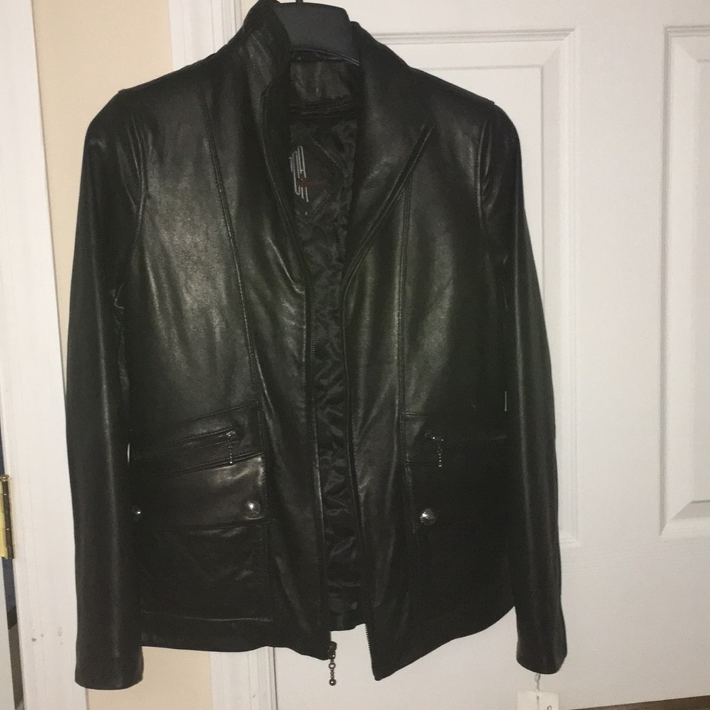 NWT black lamb skin leather jacket